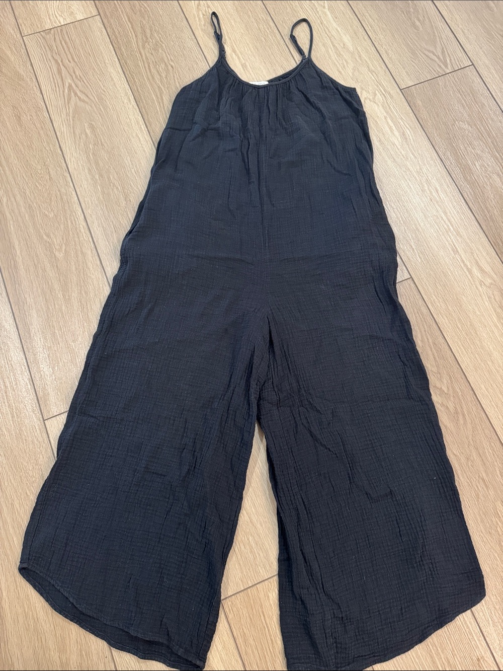 Z Supply Gauzy Textured Wide Leg Camisole Jump Suit Sz S Black Comfy Lounge Hike